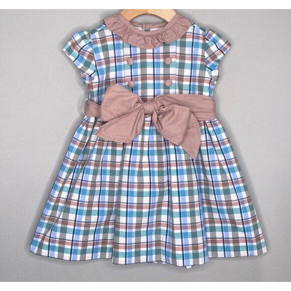 BAILEY BOYS Blue/Tan Plaid Ruffle Party Dress Girls 3T - Picture 1 of 4